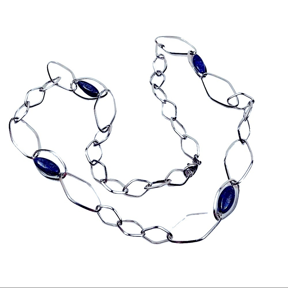 SIMONA COLLINI Onyx Silver chained necklace